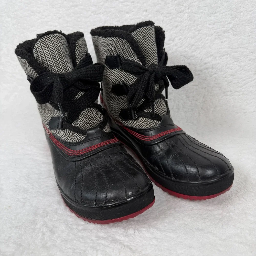 Sorel Tivoli Herringbone Waterproof Boots‎ Black Grey Red Womens 9.5